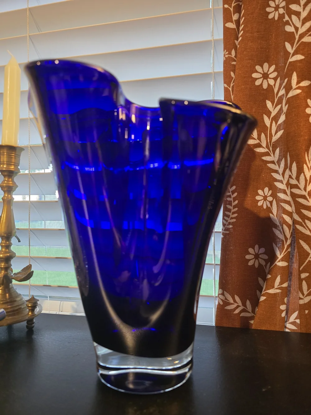 Cobalt Blue Hand-Blown Glass Vase - Decorative Home Accent